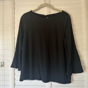 Loft Top Tshirt Black 3/4 Sleeves Bell Sleeves Keyhole Back Detail XS Blouse